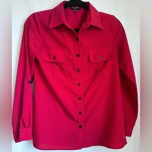 Notations Petite Polka Dot Button-up Blouse- Red/Black Size Petite Small
